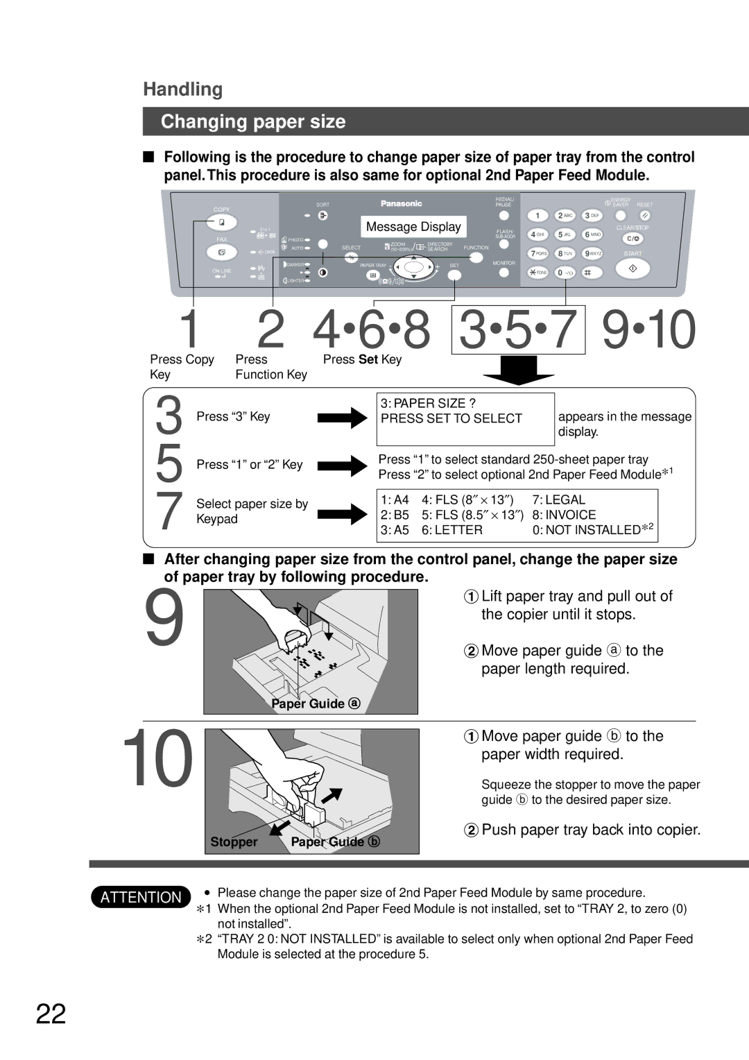 Panasonic DP-150FP manual Changing paper size, Paper Guide a Stopper Paper Guide b 