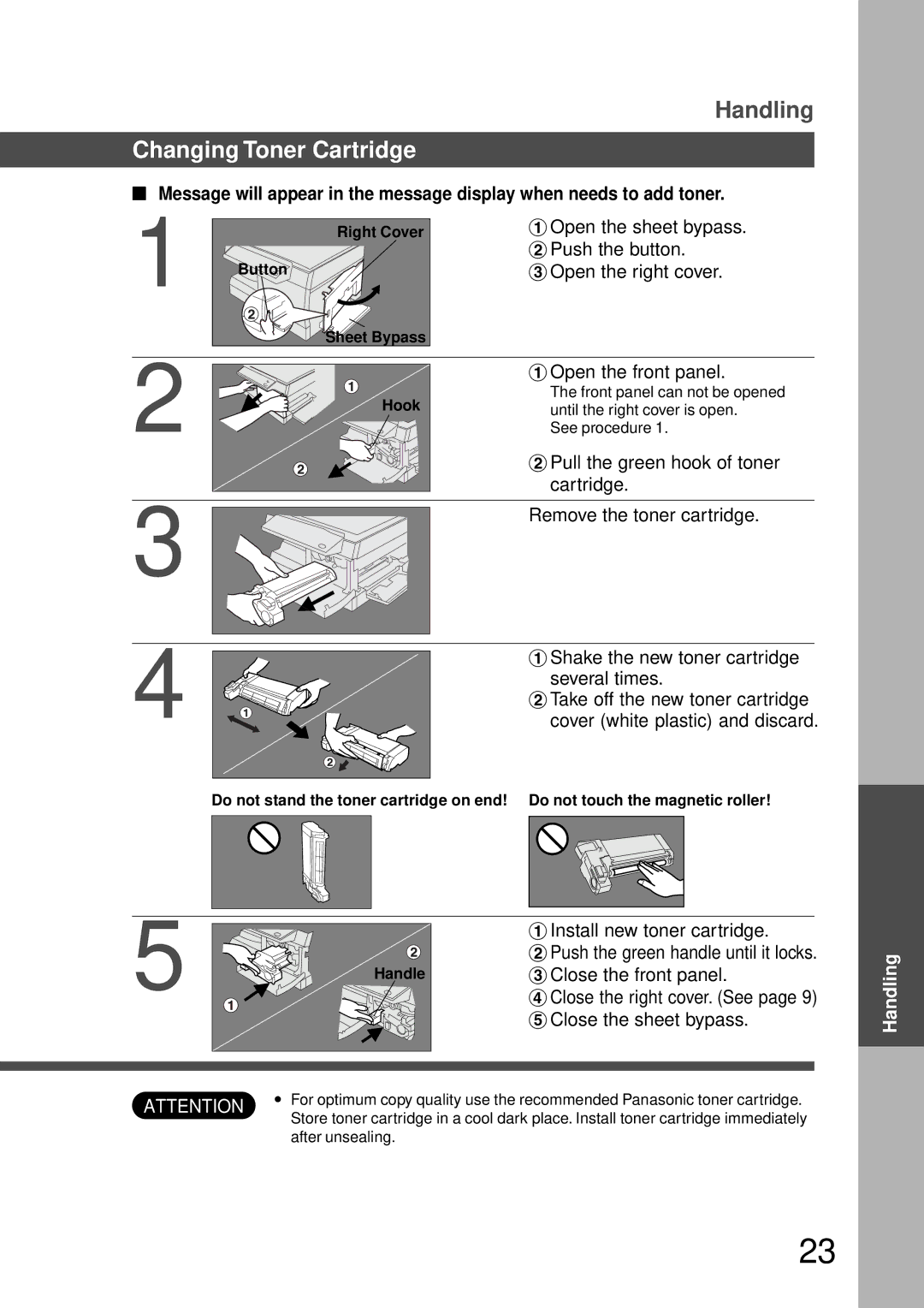 Panasonic DP-150FP manual Changing Toner Cartridge 