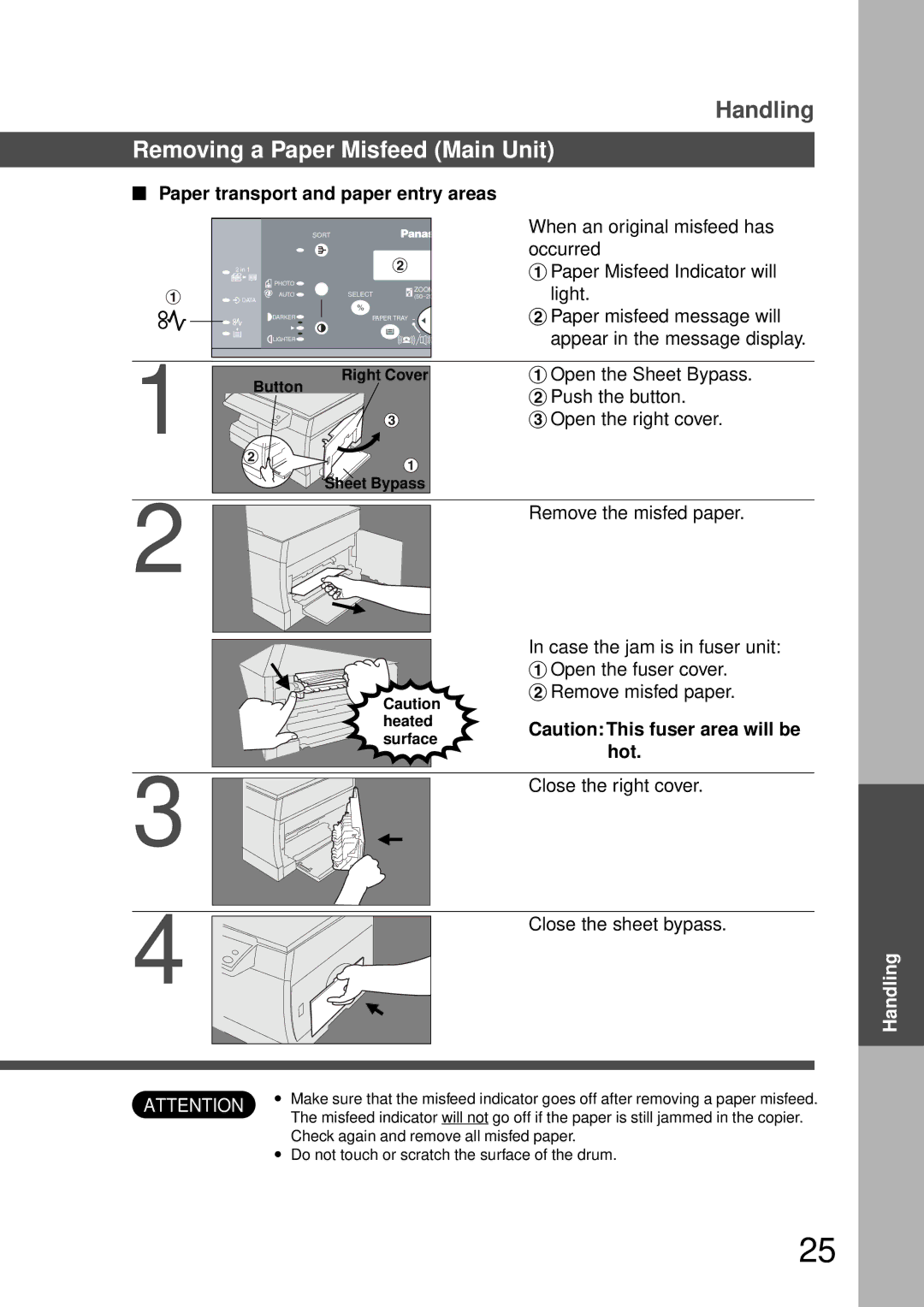 Panasonic DP-150FP manual Removing a Paper Misfeed Main Unit, Paper transport and paper entry areas, #Open the Sheet Bypass 