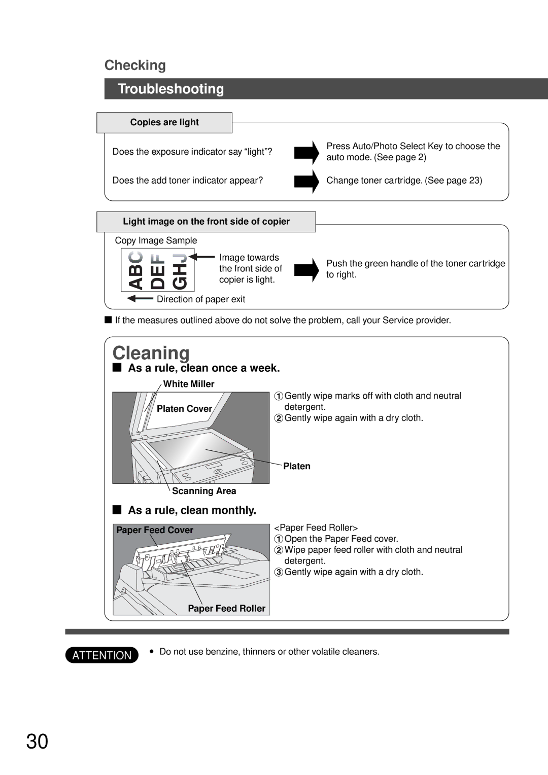 Panasonic DP-150FP manual As a rule, clean once a week, As a rule, clean monthly 