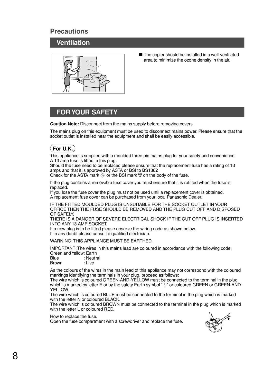 Panasonic DP-150FP manual Ventilation, For U.K 