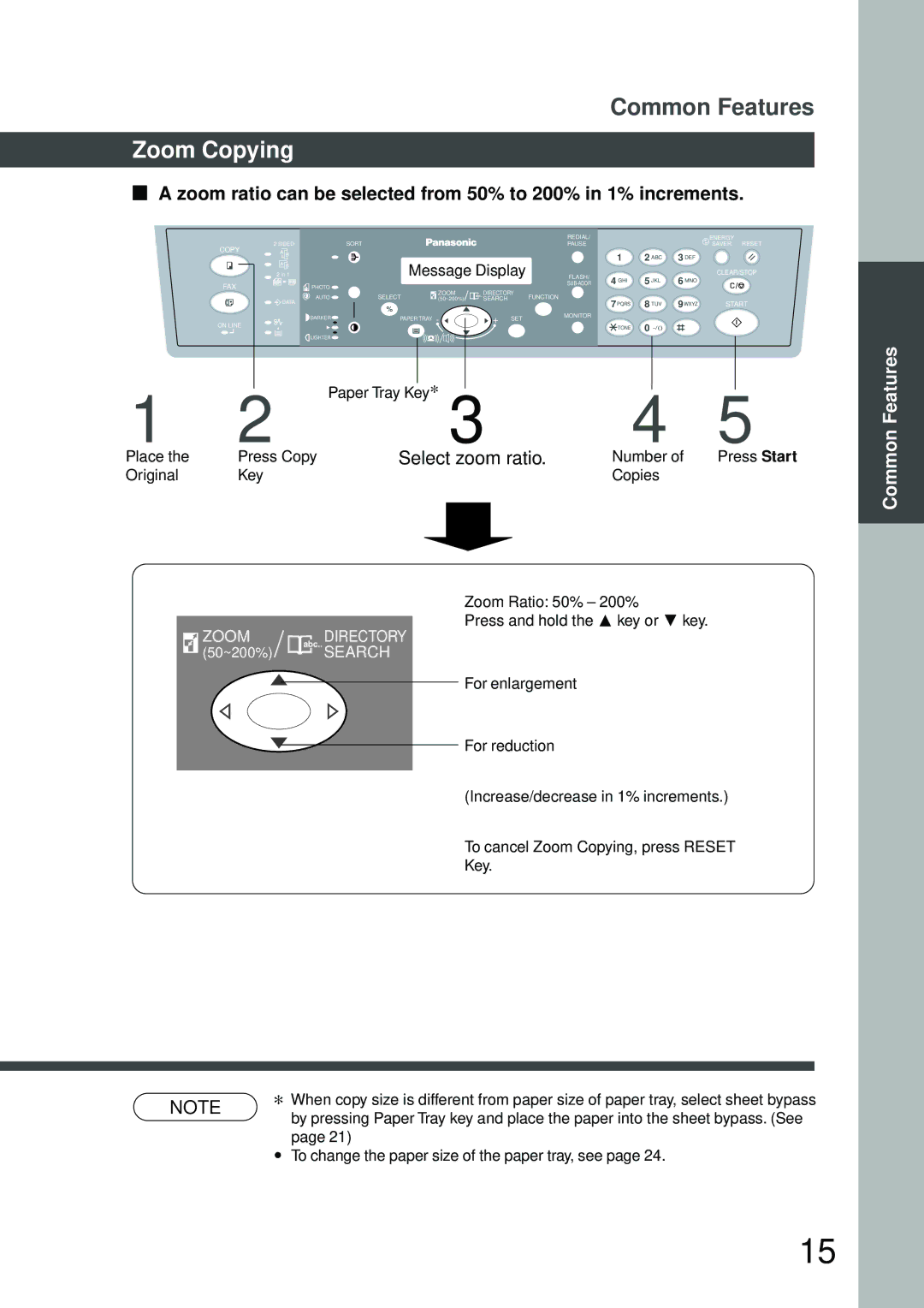 Panasonic DP-150FX manual Zoom Copying, Zoom ratio can be selected from 50% to 200% in 1% increments 