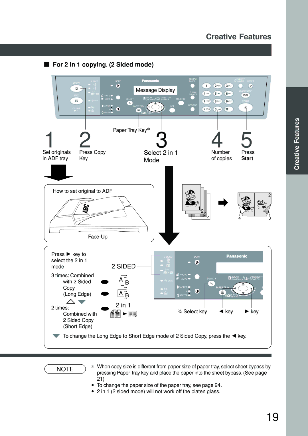 Panasonic DP-150FX manual For 2 in 1 copying Sided mode 