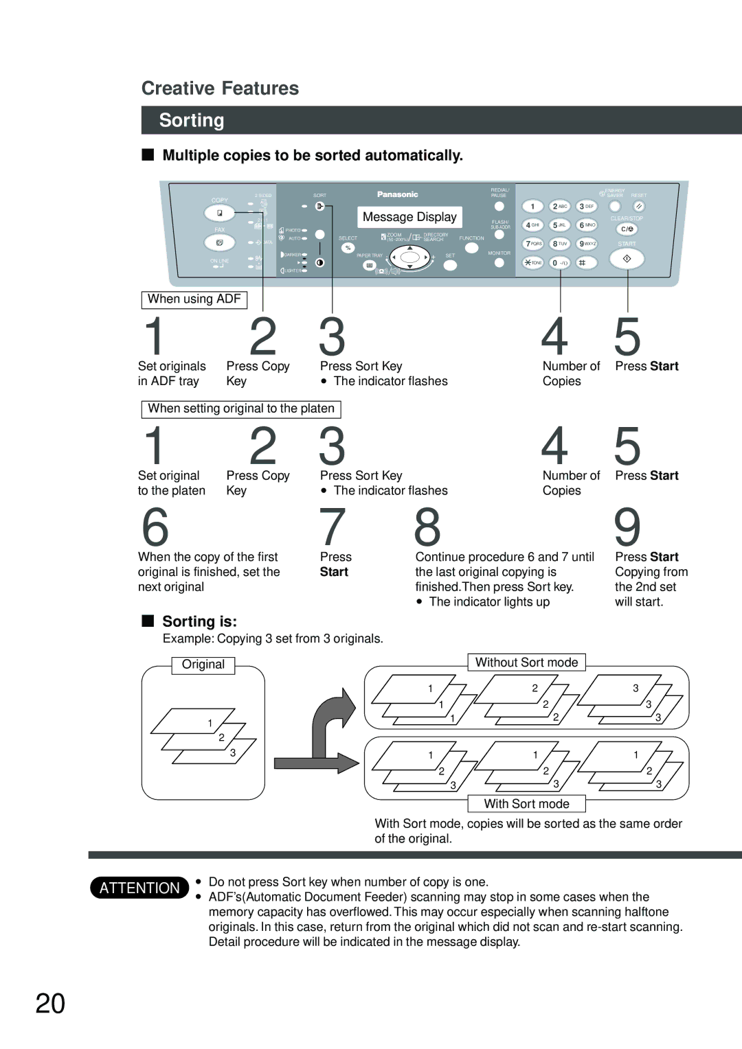 Panasonic DP-150FX manual Multiple copies to be sorted automatically, Sorting is 