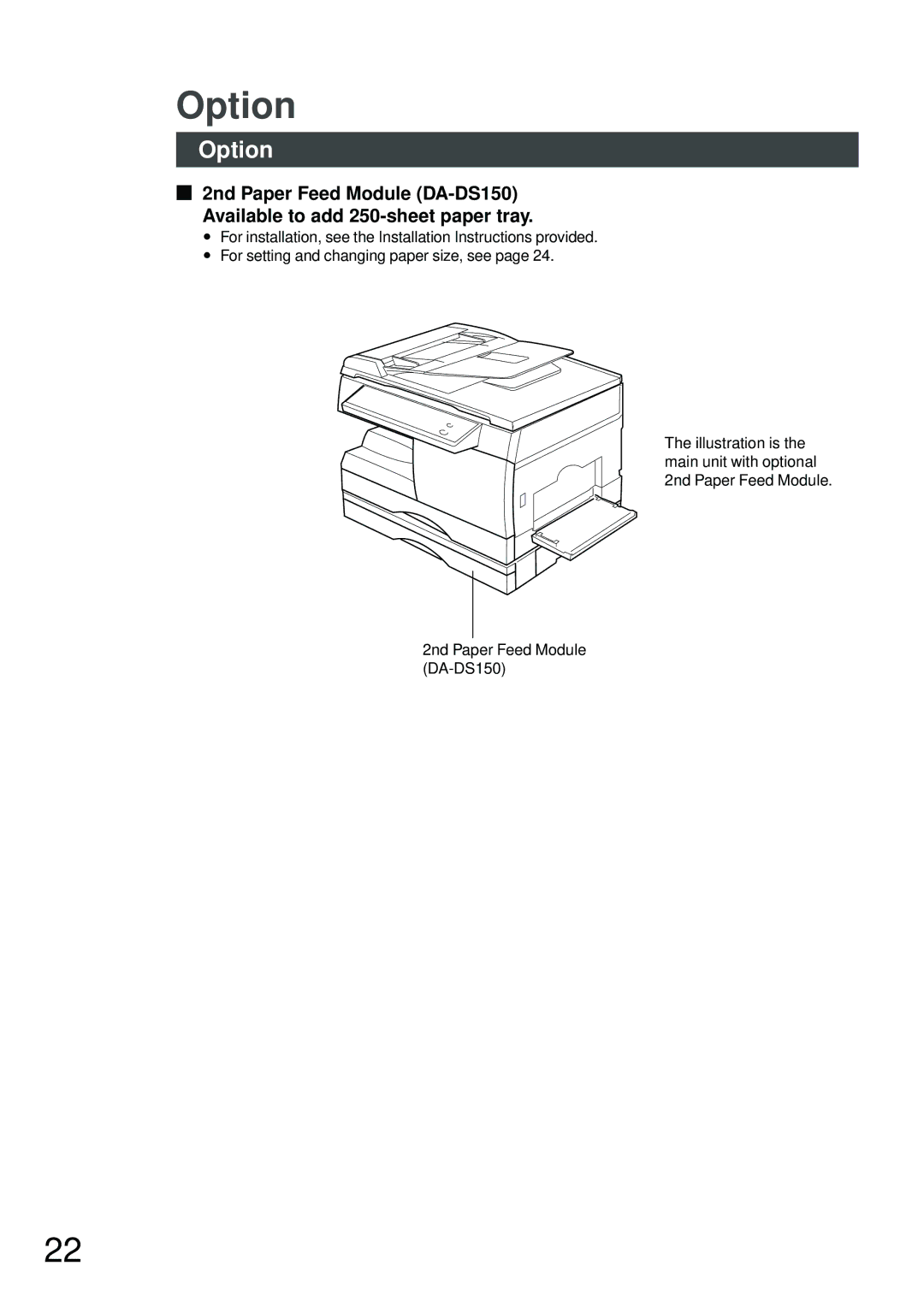 Panasonic DP-150FX manual Option 