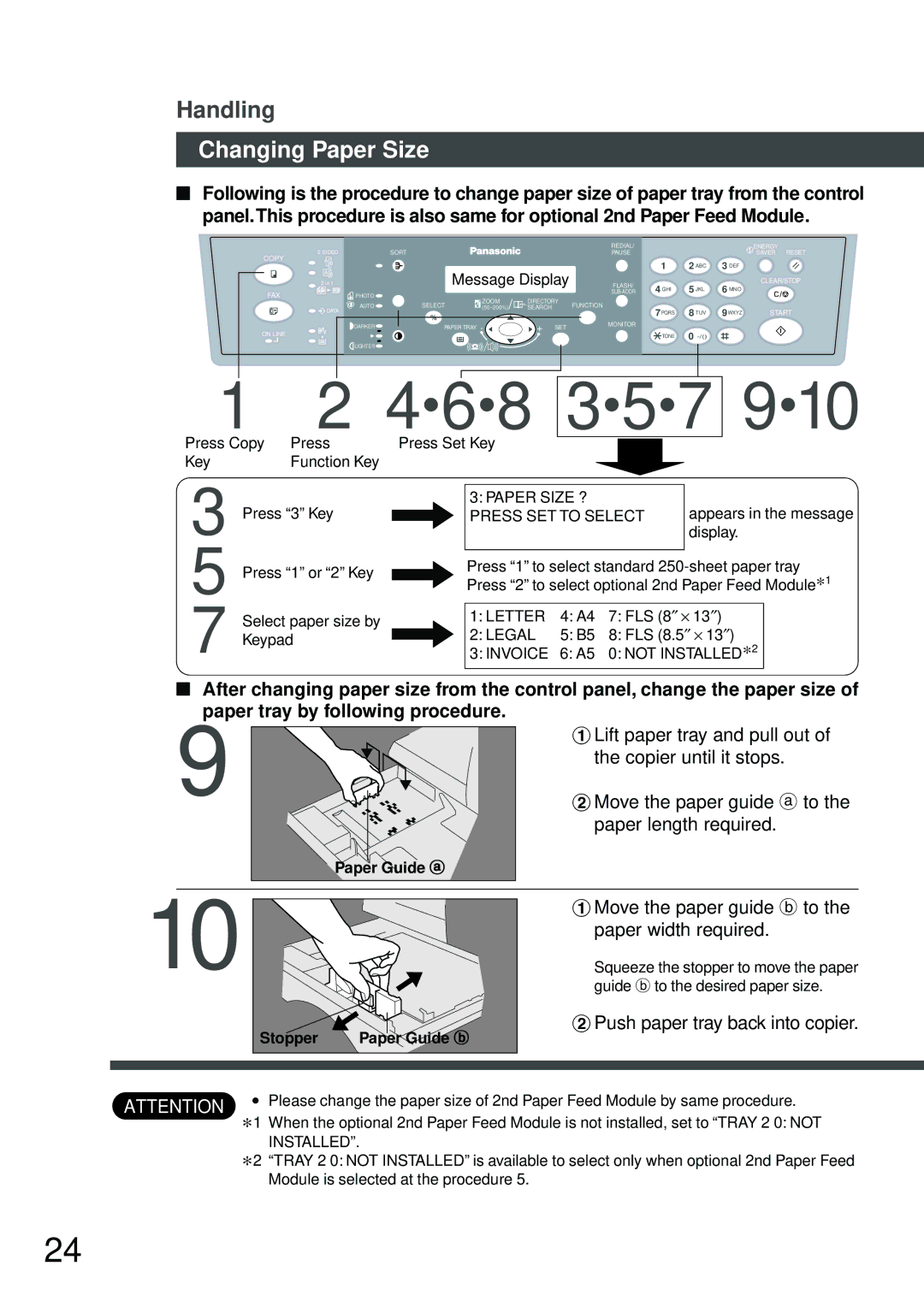 Panasonic DP-150FX manual Changing Paper Size, Paper Guide a Stopper Paper Guide b 