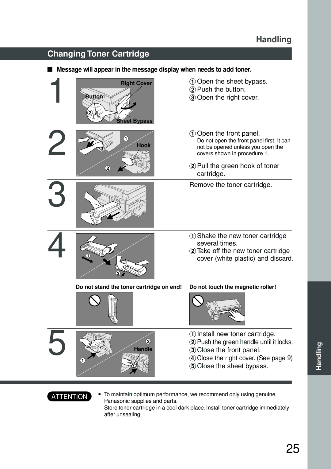 Panasonic DP-150FX manual Changing Toner Cartridge 