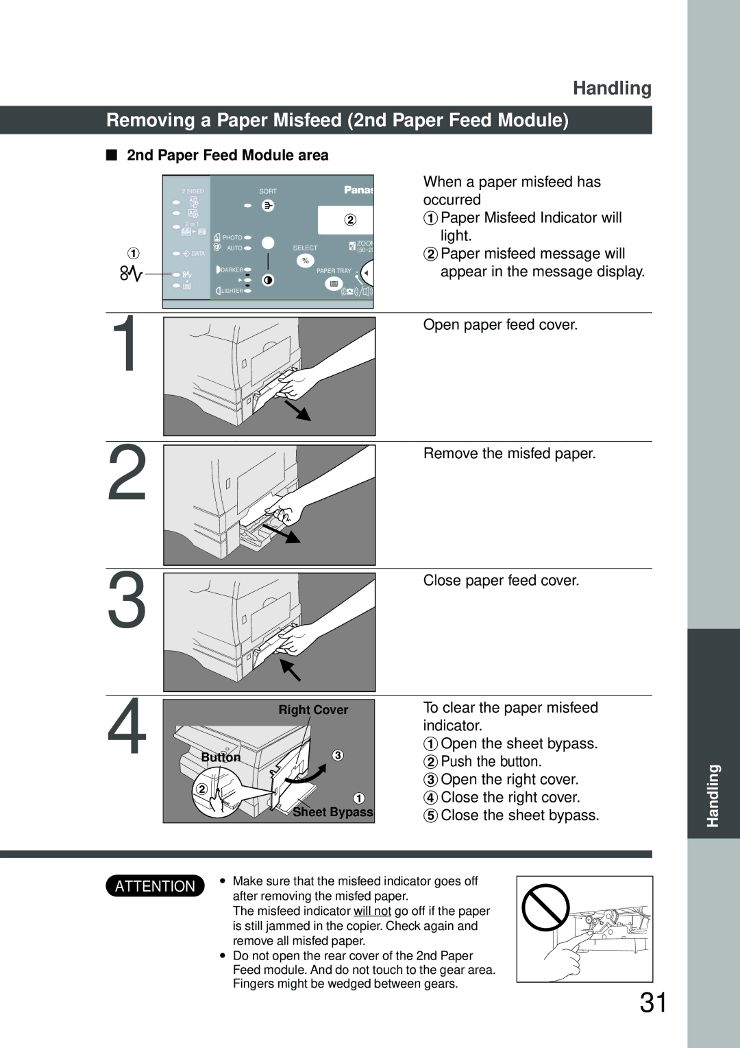 Panasonic DP-150FX manual Removing a Paper Misfeed 2nd Paper Feed Module, 2nd Paper Feed Module area 