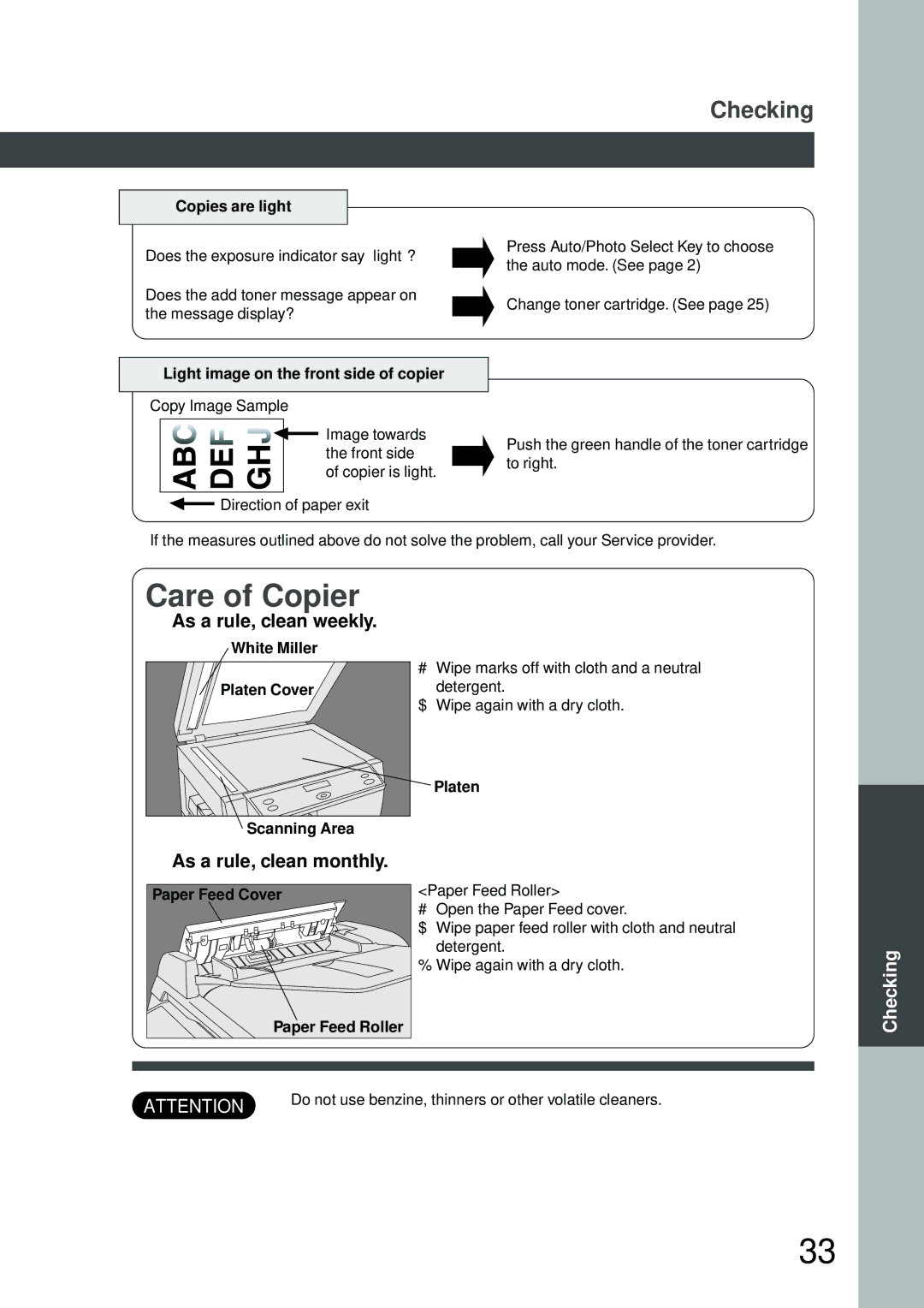 Panasonic DP-150FX manual As a rule, clean weekly, As a rule, clean monthly 