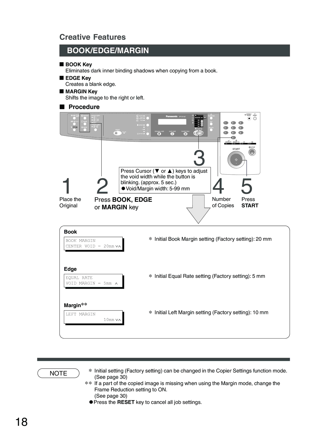 Panasonic DP-1510P manual Press BOOK, Edge, Or Margin key 