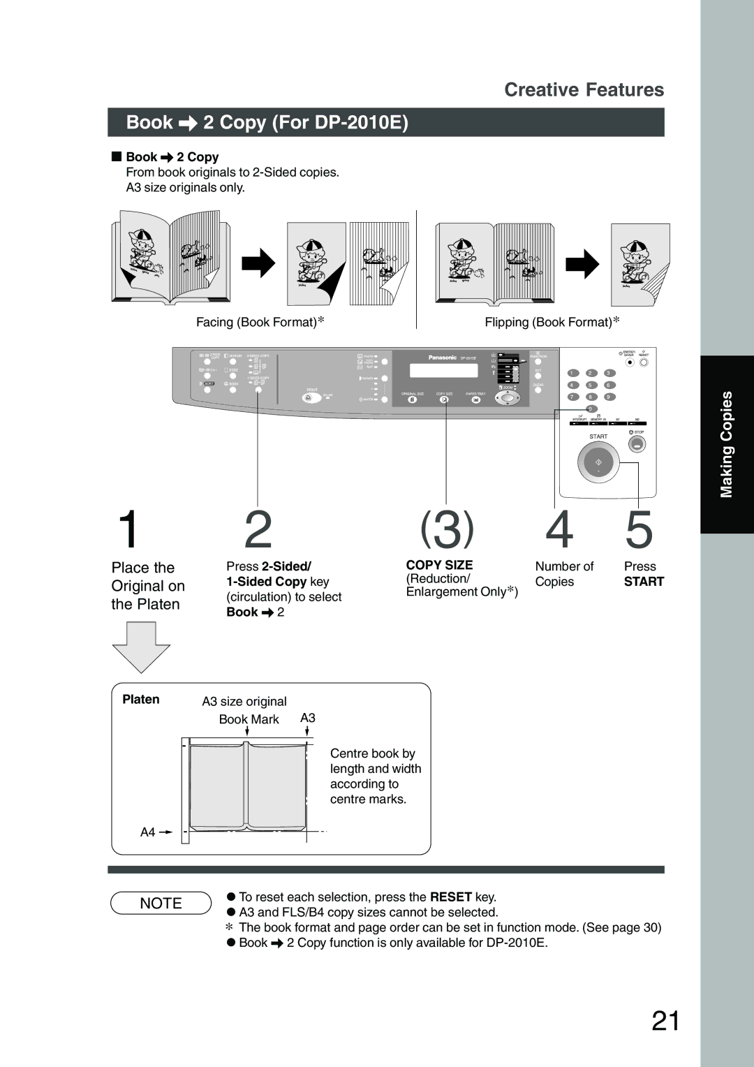 Panasonic DP-1510P manual Book \ 2 Copy For DP-2010E, Place the Original on the Platen 