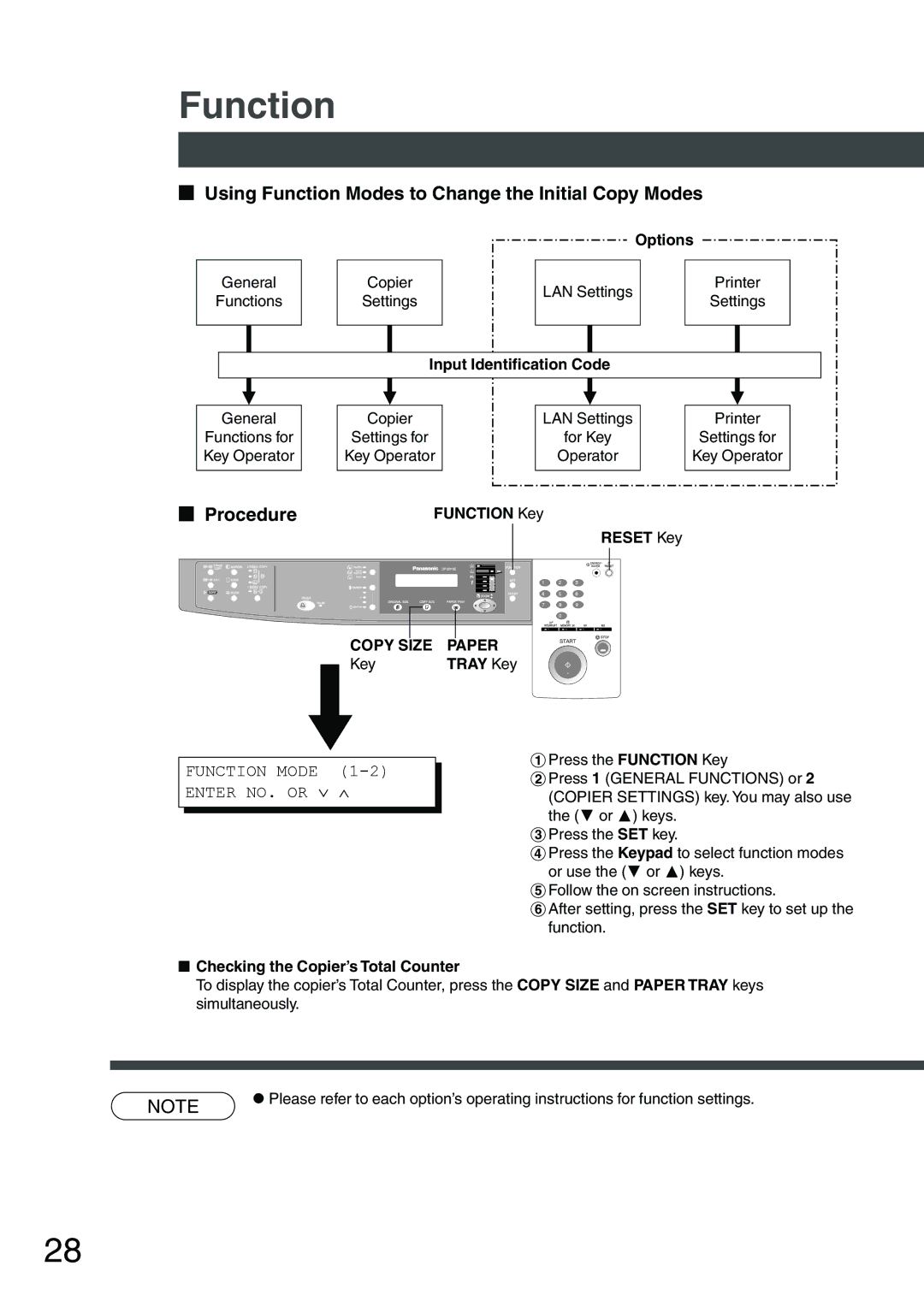 Panasonic DP-1510P manual Using Function Modes to Change the Initial Copy Modes 