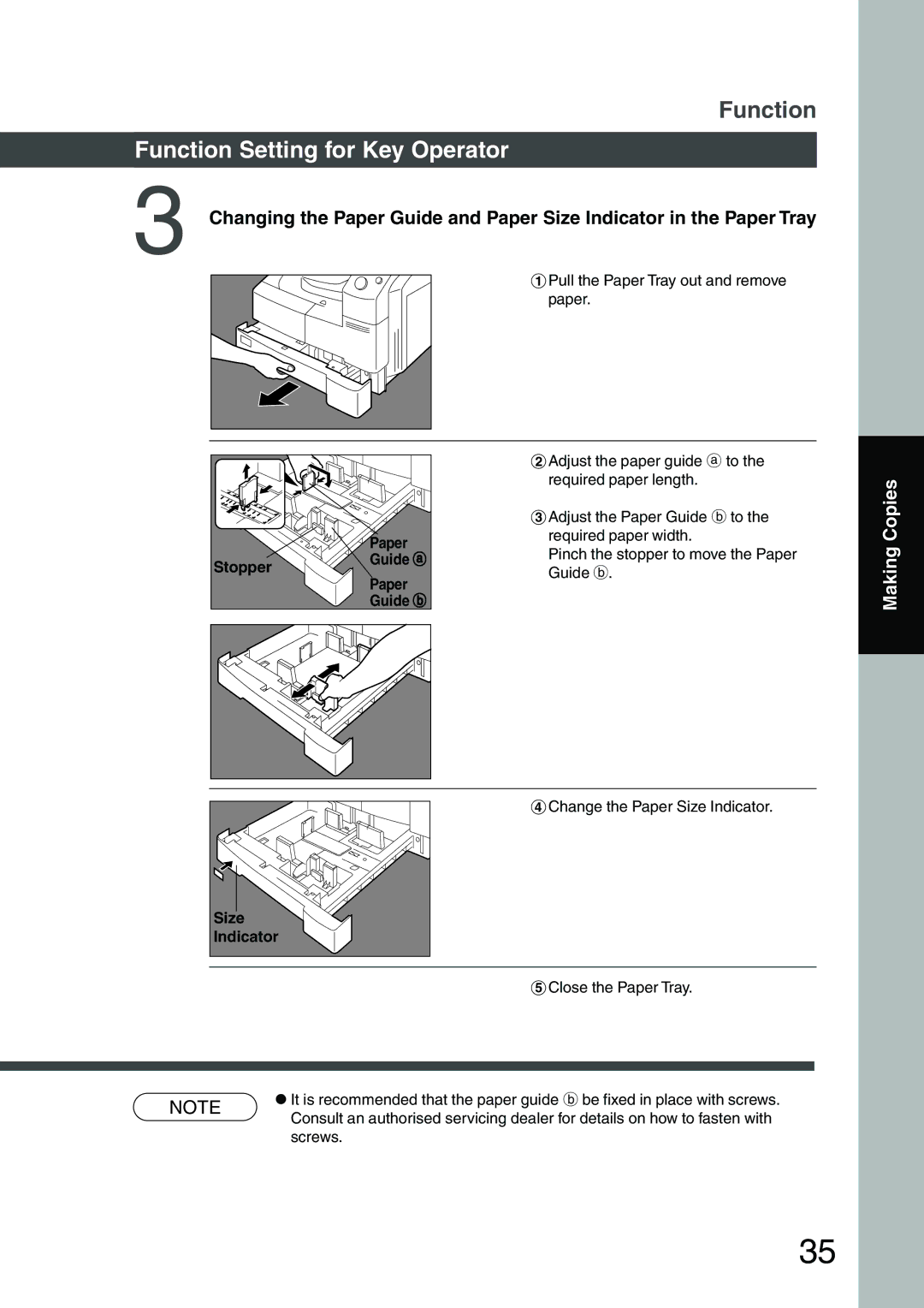 Panasonic DP-1510P manual Stopper Guide a Paper Guide b, Size, Indicator 