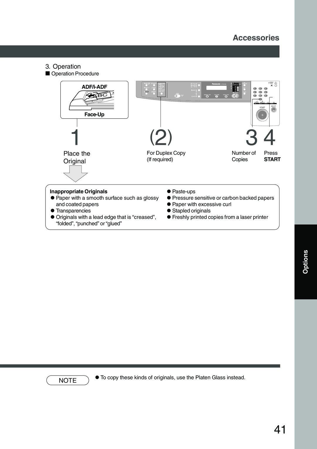 Panasonic DP-1510P manual Operation, Place, Inappropriate Originals 