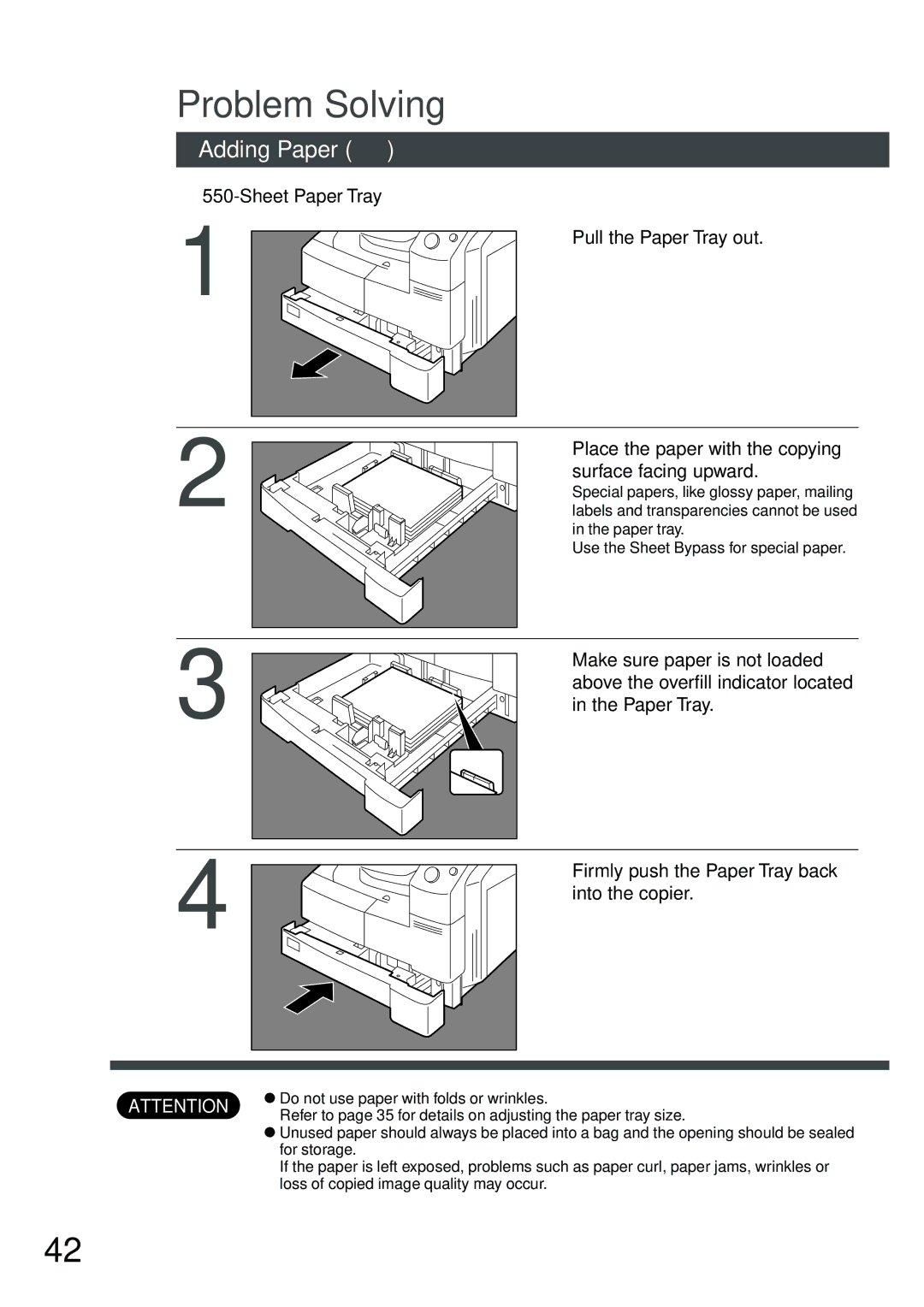 Panasonic DP-1510P manual Problem Solving, Adding Paper J, Sheet Paper Tray 