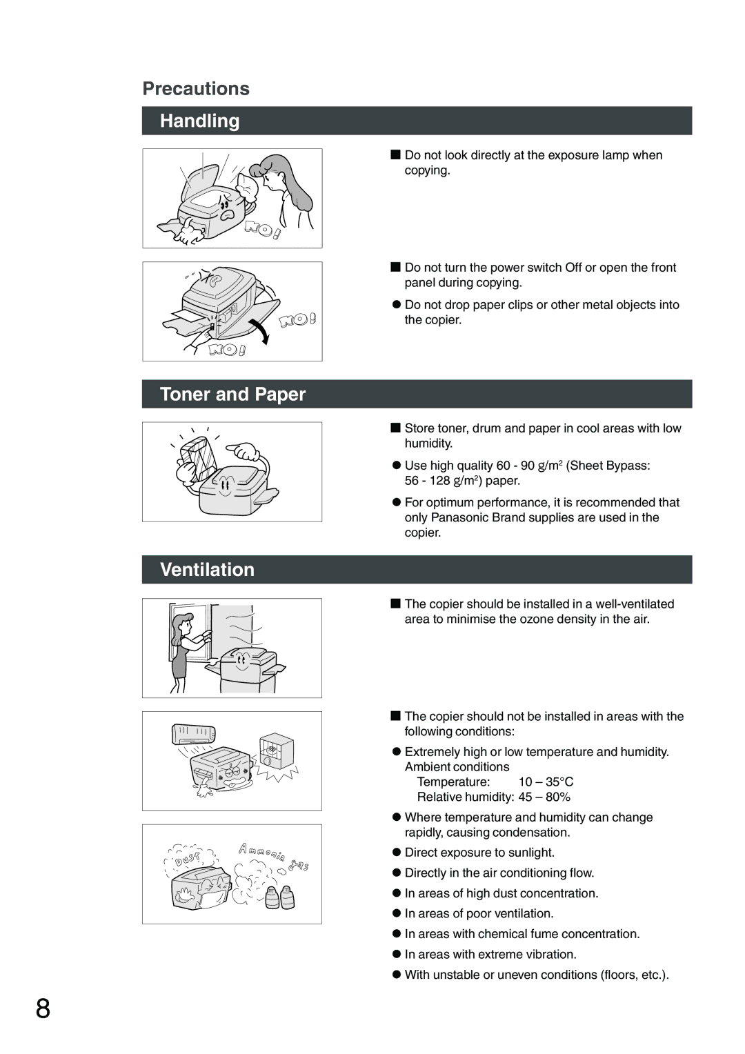 Panasonic DP-1510P manual Handling, Toner and Paper Ventilation 