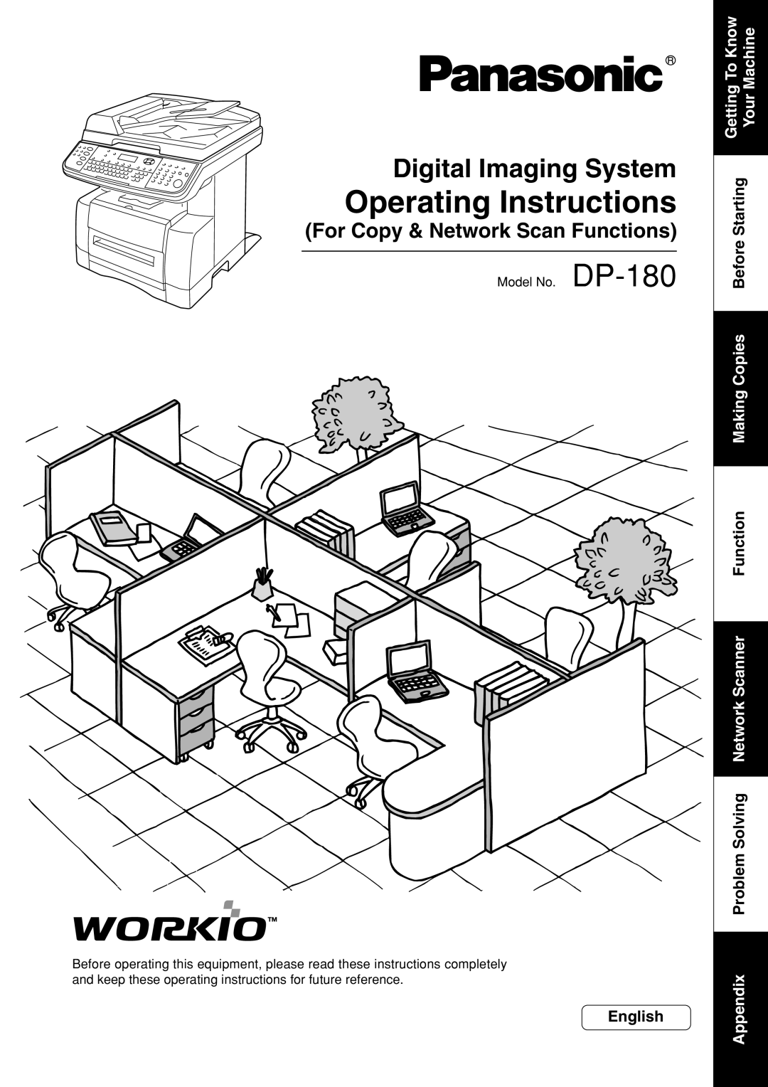 Panasonic DP-180 appendix English, Making Copies Before Starting, Function Problem Solving Network Scanner 