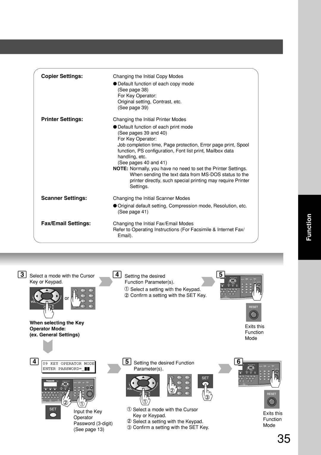 Panasonic DP-180 appendix Copier Settings, When selecting the Key Operator Mode Ex. General Settings 