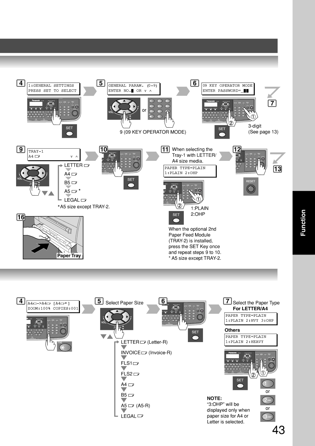 Panasonic DP-180 appendix Select Paper Size, For LETTER/A4, Others 