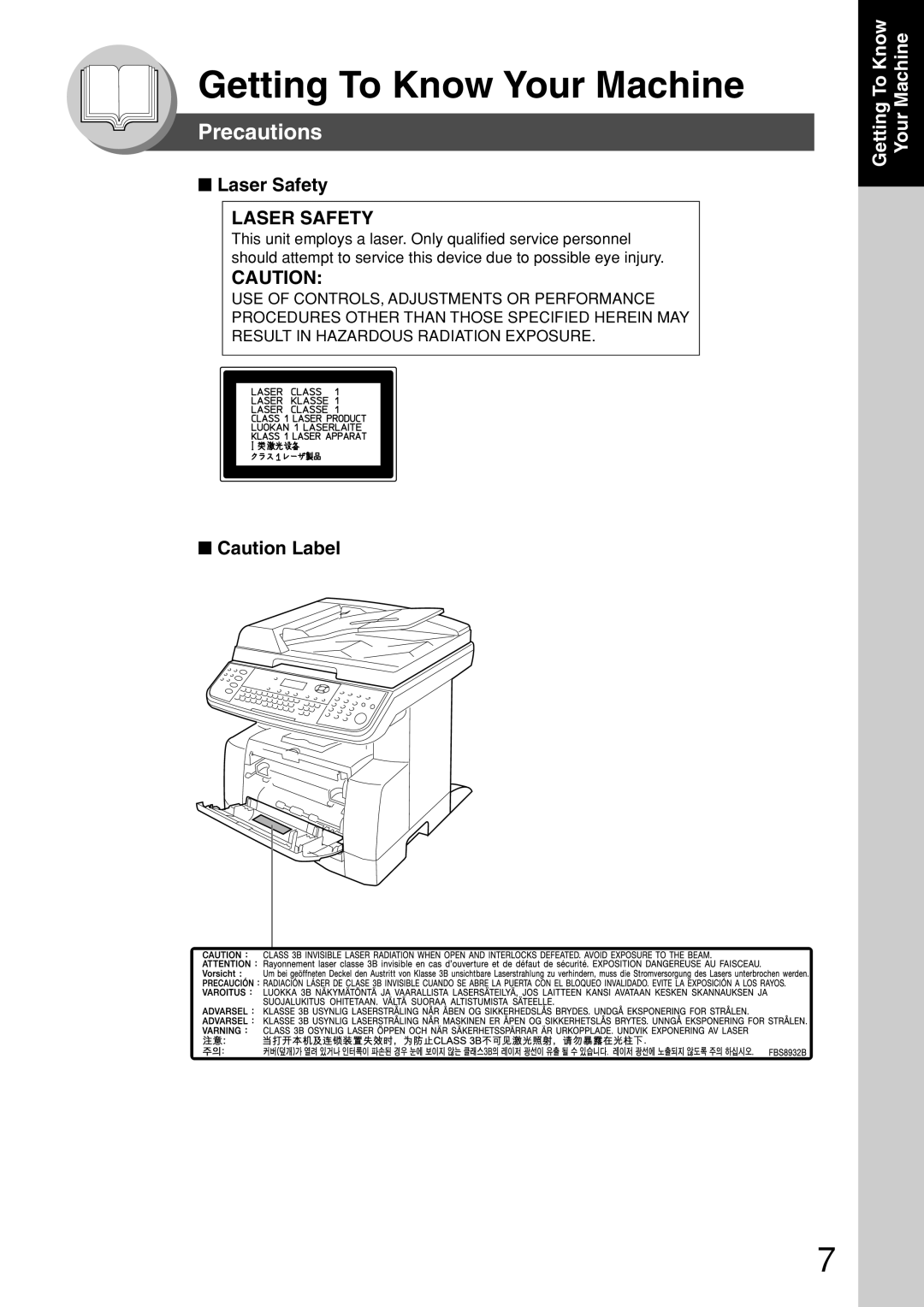 Panasonic DP-180 appendix Precautions, Laser Safety 