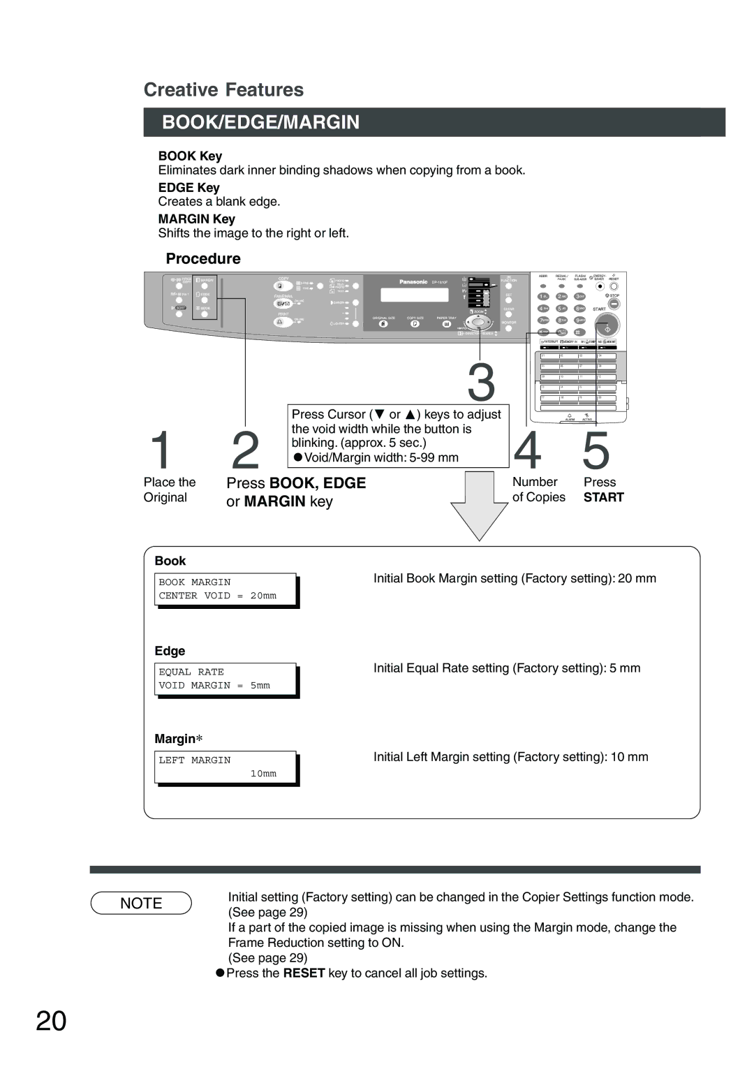 Panasonic DP-1810F manual Press BOOK, Edge, Or Margin key 