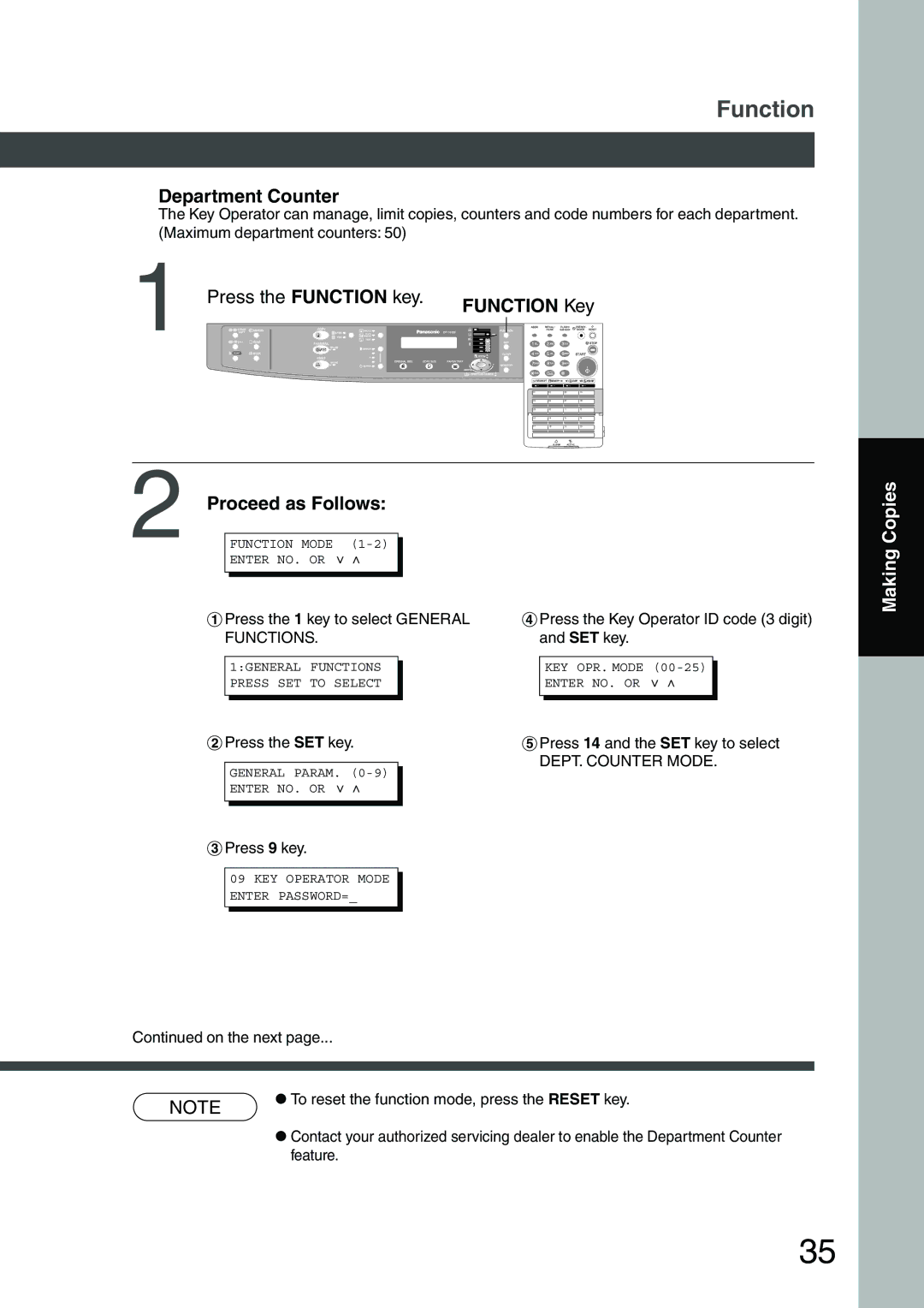 Panasonic DP-1810F manual Department Counter, DEPT. Counter Mode 