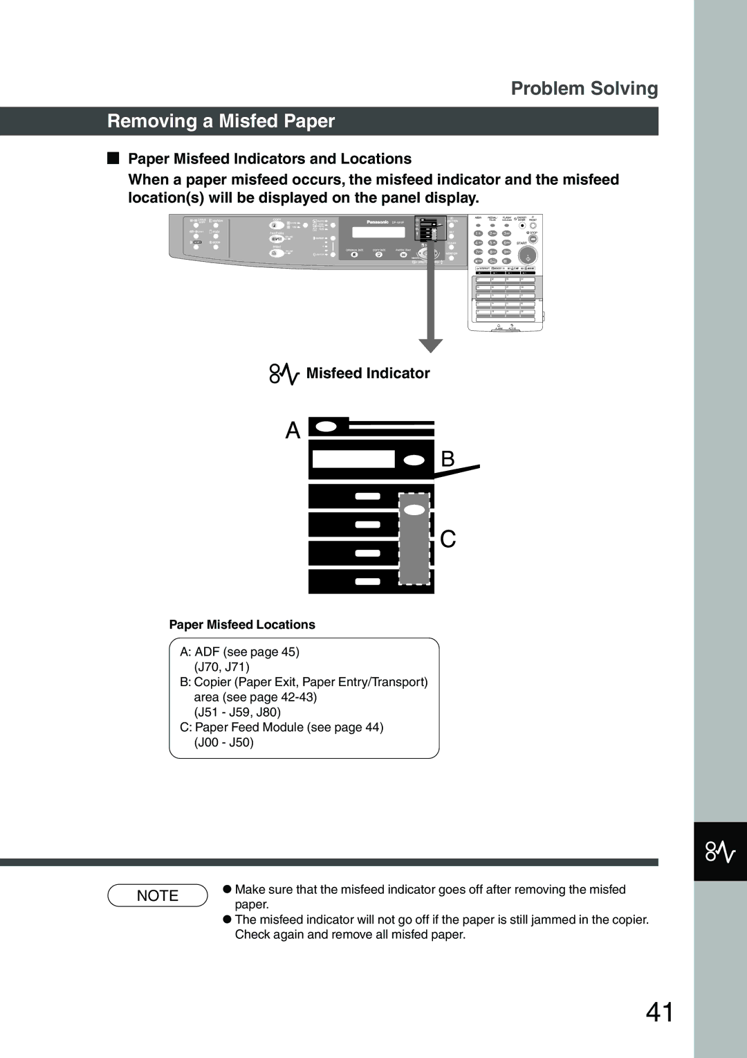 Panasonic DP-1810F manual Removing a Misfed Paper, Paper Misfeed Locations 