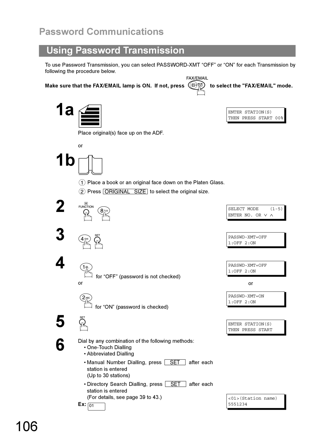 Panasonic DP-1810F manual 106, Using Password Transmission 