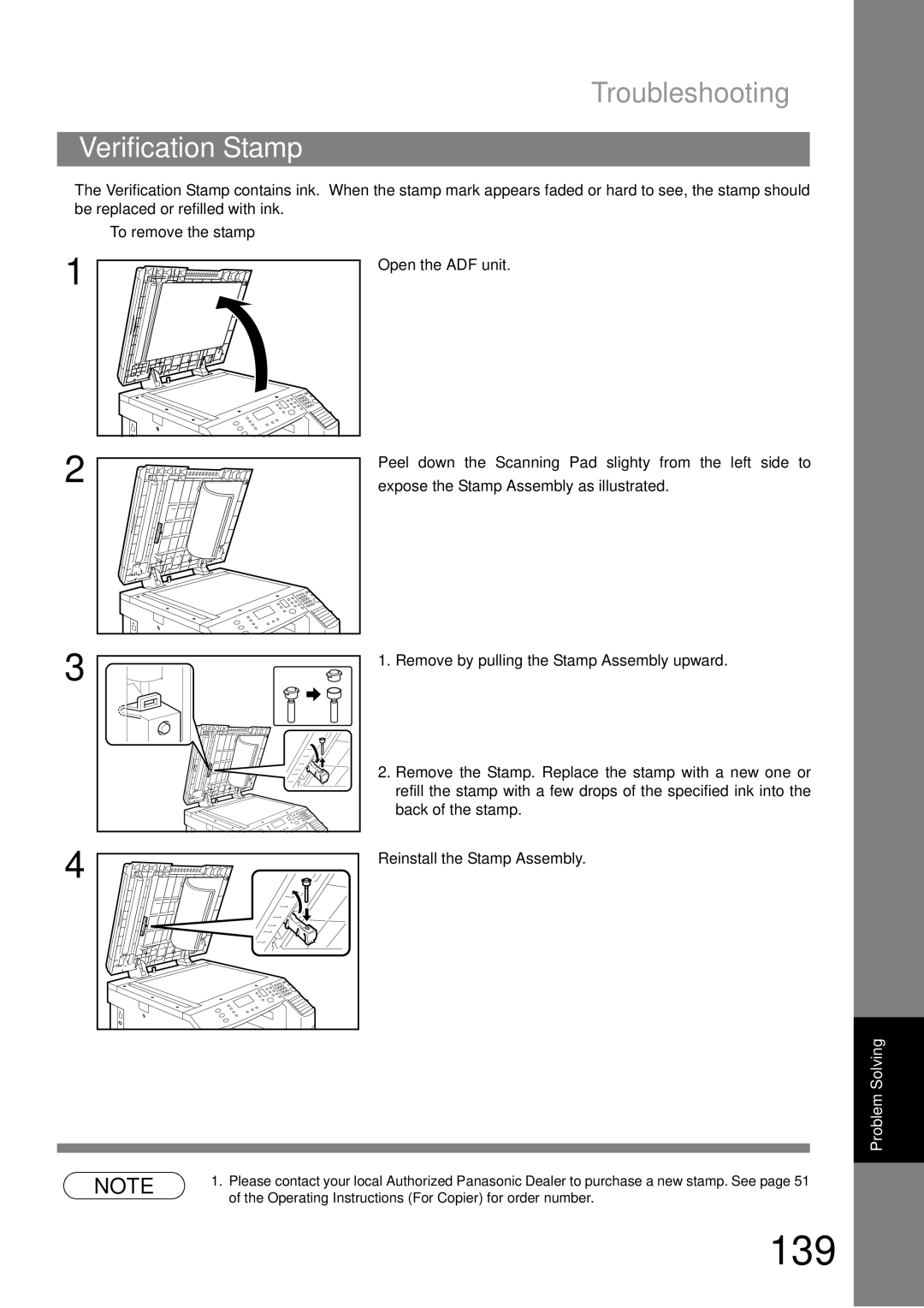 Panasonic DP-1810F manual 139, To remove the stamp 