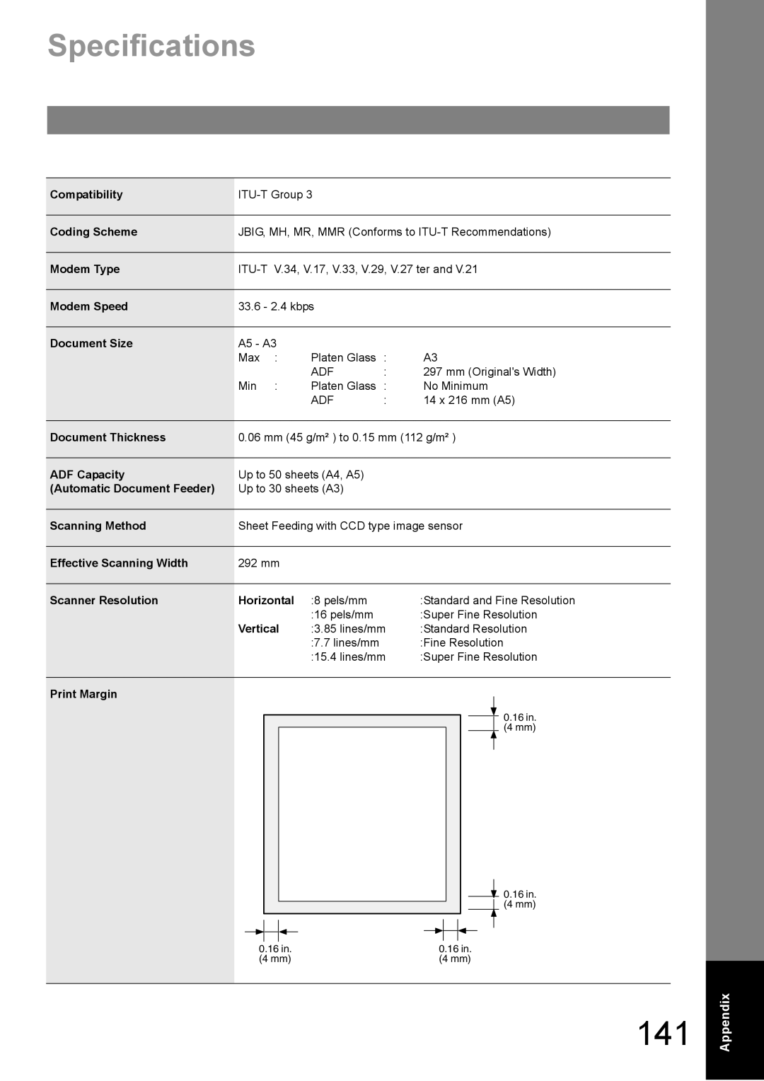 Panasonic DP-1810F manual 141, Specifications 