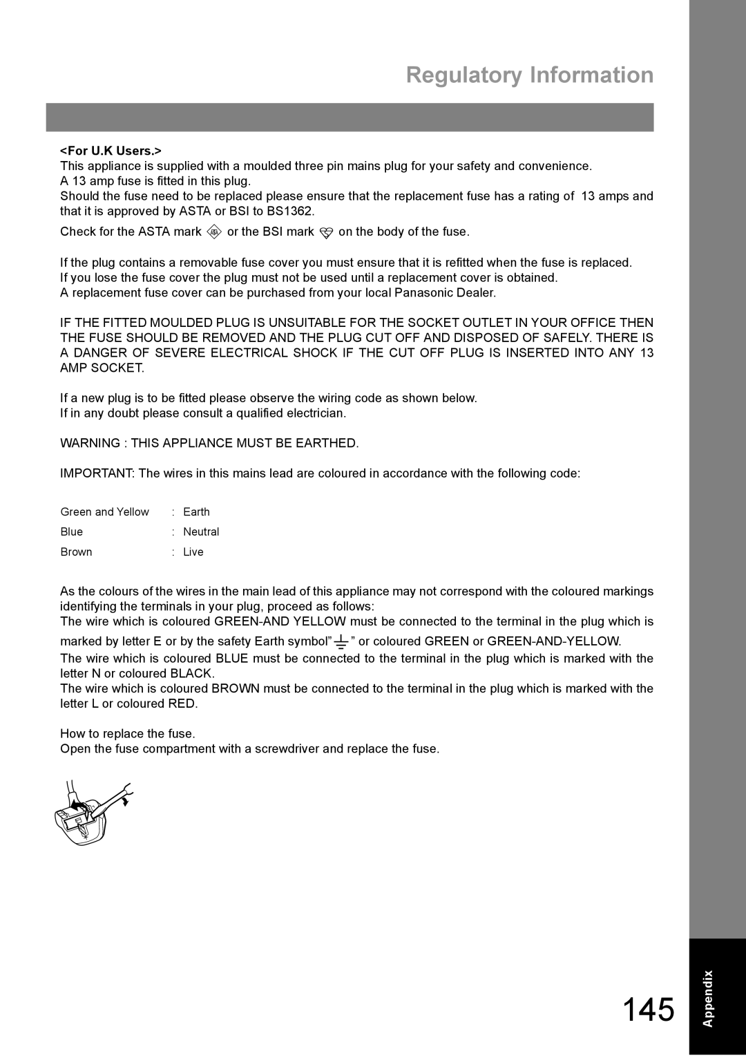 Panasonic DP-1810F manual Regulatory Information, For U.K Users 