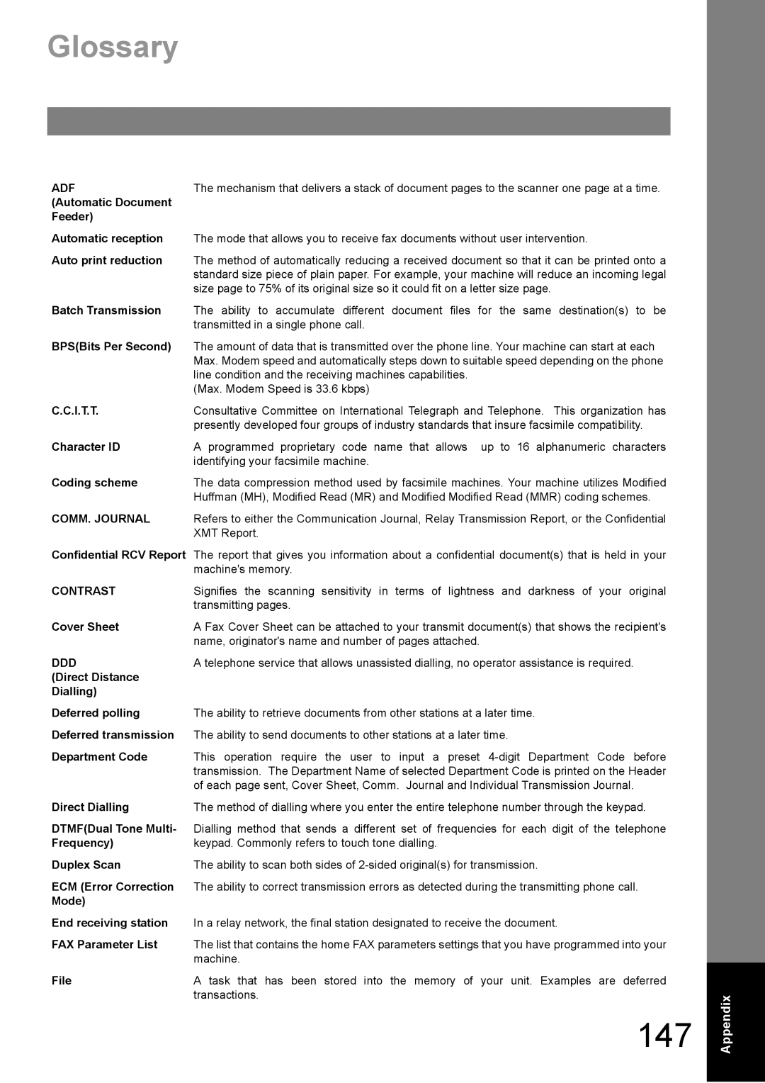 Panasonic DP-1810F manual Glossary, Adf 