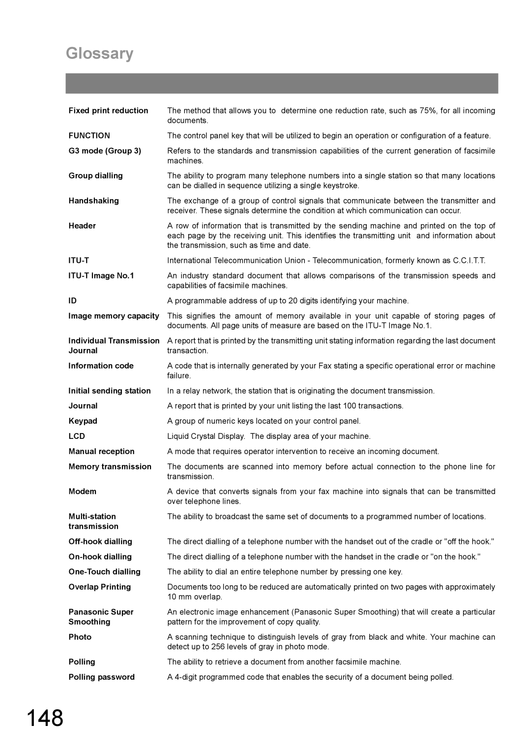 Panasonic DP-1810F manual 148, Glossary 