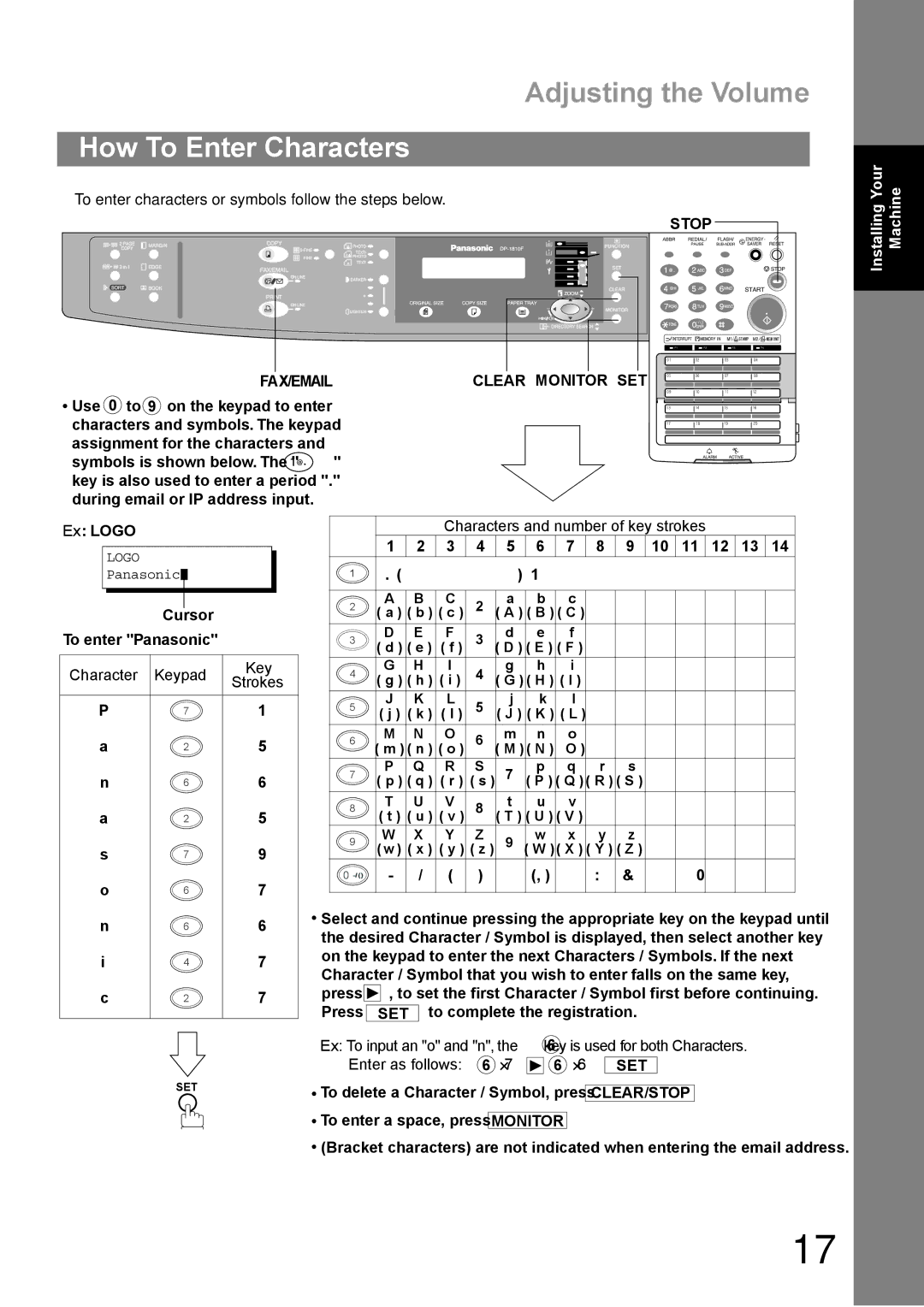 Panasonic DP-1810F manual How To Enter Characters, Logo 