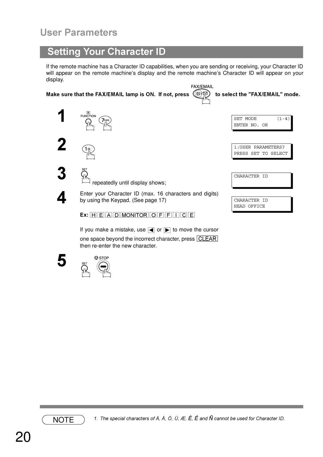 Panasonic DP-1810F manual Setting Your Character ID 