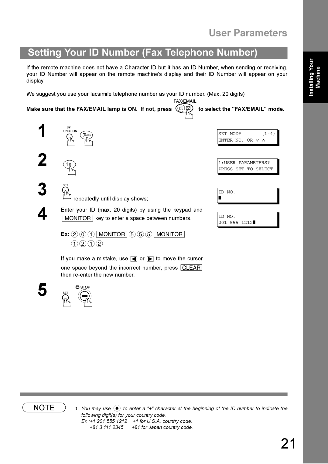 Panasonic DP-1810F manual Setting Your ID Number Fax Telephone Number 