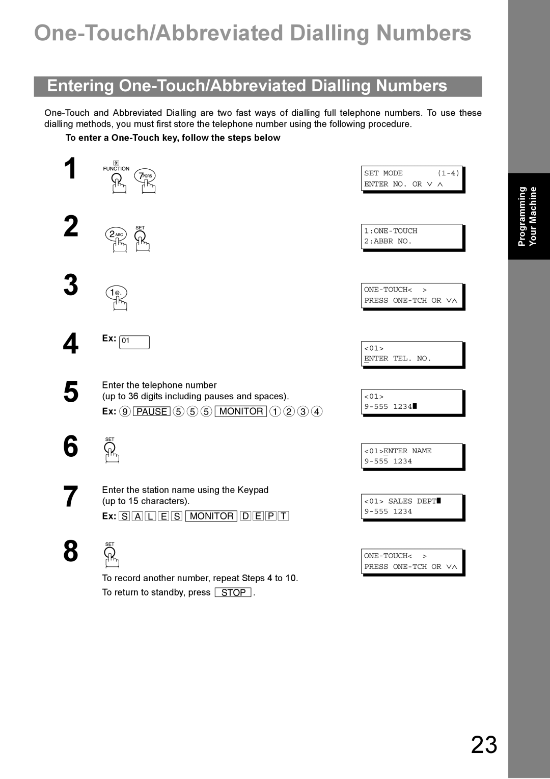 Panasonic DP-1810F Entering One-Touch/Abbreviated Dialling Numbers, To enter a One-Touch key, follow the steps below 