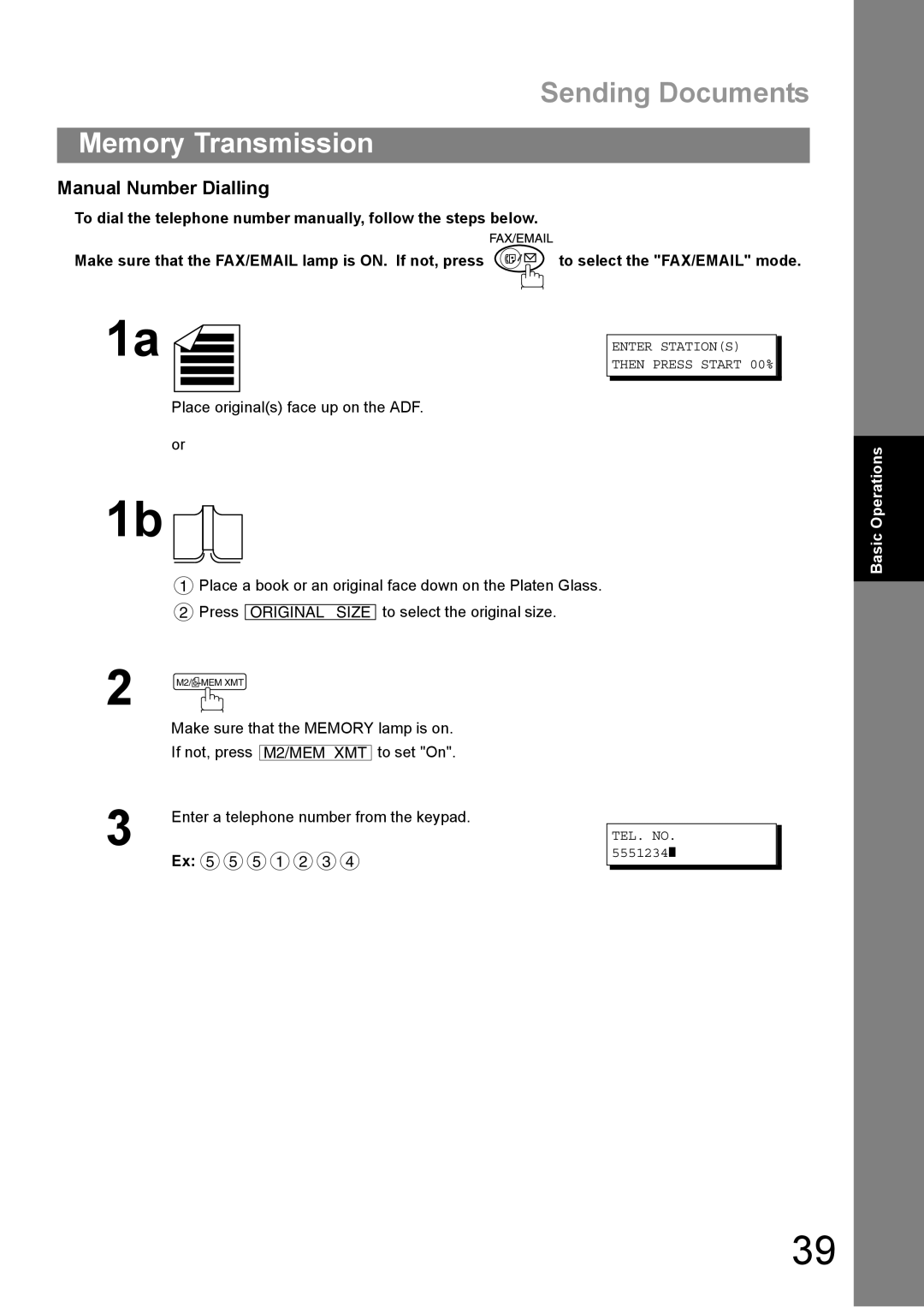 Panasonic DP-1810F manual Manual Number Dialling, Enter Stations Then Press Start, TEL. no 