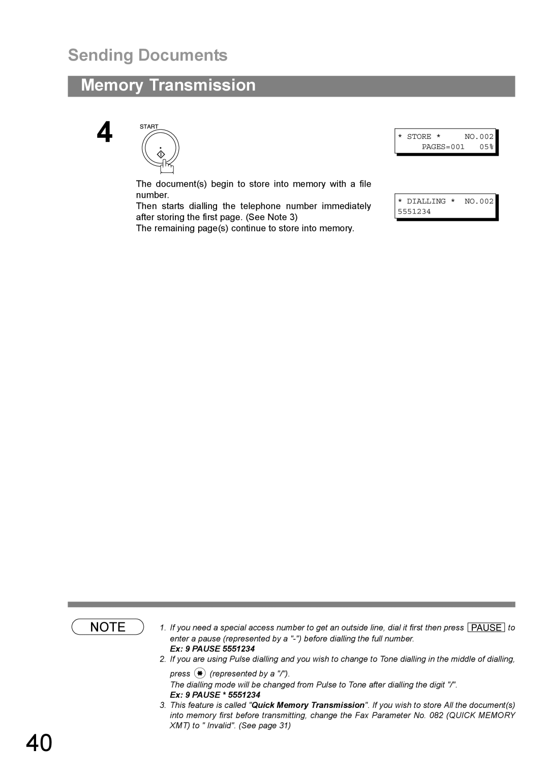 Panasonic DP-1810F manual Store, PAGES=001 05% Dialling * NO.002 