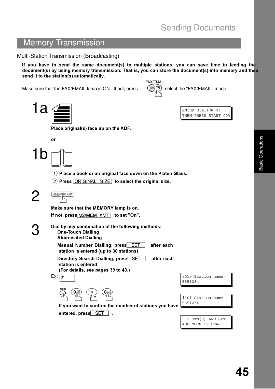 Panasonic DP-1810F manual Multi-Station Transmission Broadcasting, Stns are SET ADD More or Start 