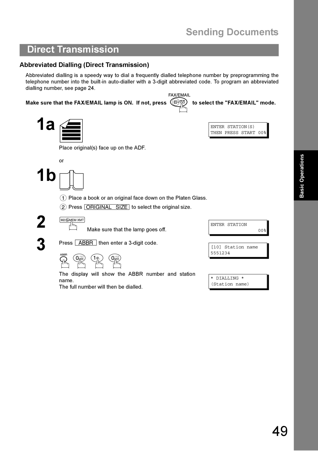 Panasonic DP-1810F manual Abbreviated Dialling Direct Transmission, Enter Station 