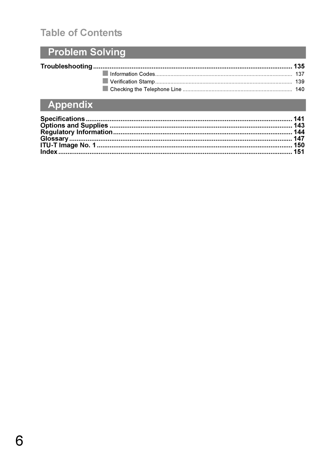 Panasonic DP-1810F manual Problem Solving, Appendix, Troubleshooting 135 