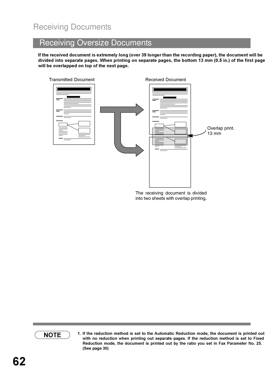 Panasonic DP-1810F manual Receiving Oversize Documents, Transmitted Document Received Document 