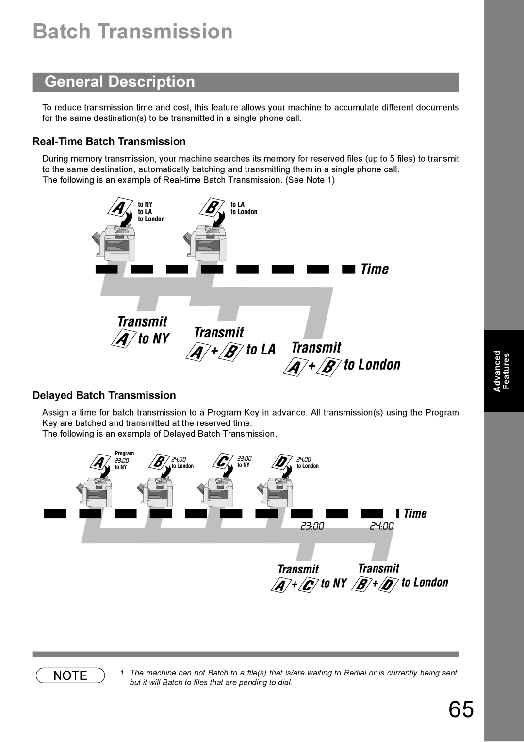 Panasonic DP-1810F manual Real-Time Batch Transmission, Delayed Batch Transmission 