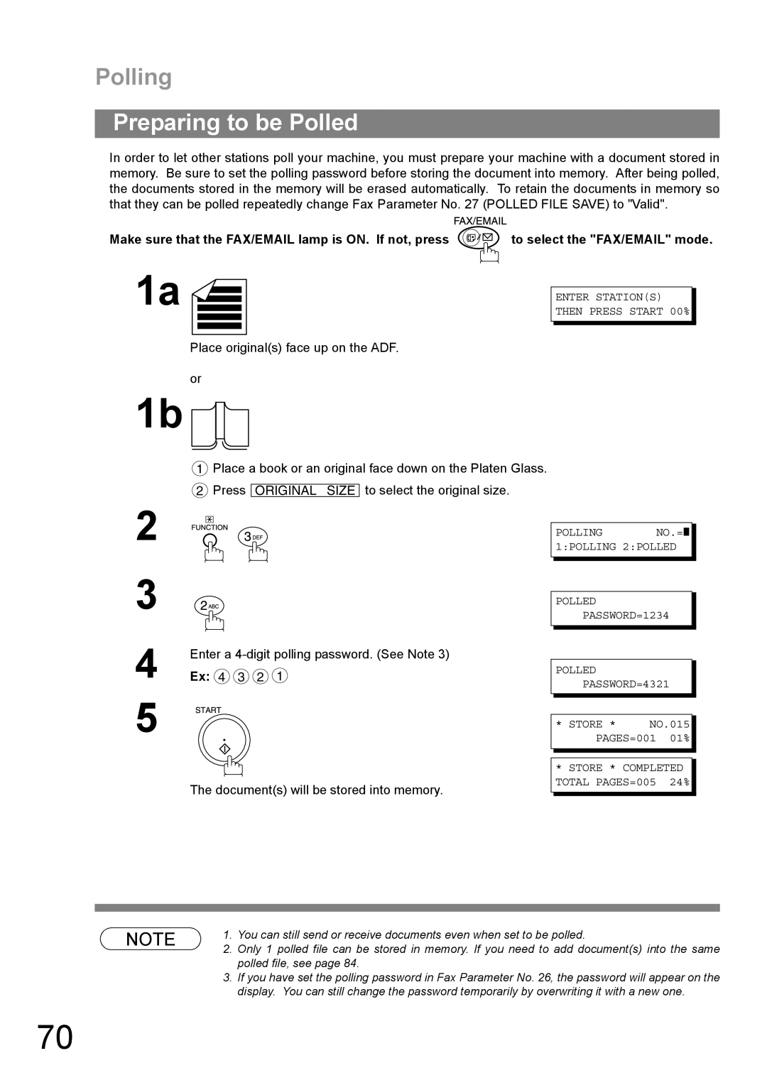 Panasonic DP-1810F manual Polling, Preparing to be Polled, Store * Completed Total PAGES=005 24% 