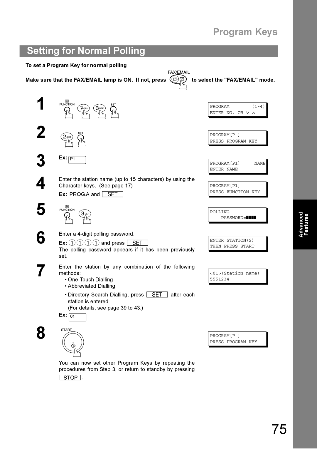 Panasonic DP-1810F manual Setting for Normal Polling, Polling PASSWORD= Enter Stations then Press Start 