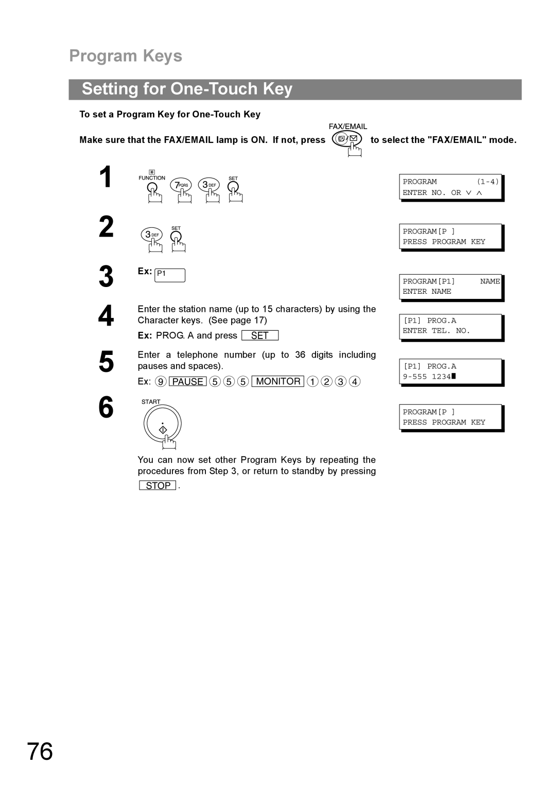 Panasonic DP-1810F manual Setting for One-Touch Key 