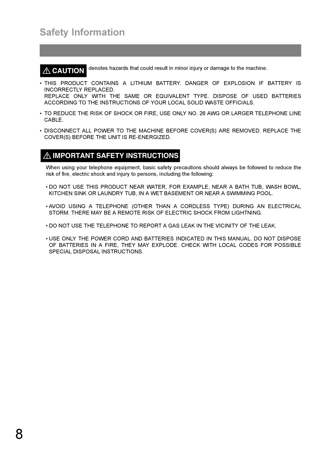 Panasonic DP-1810F manual Safety Information, Important Safety Instructions 