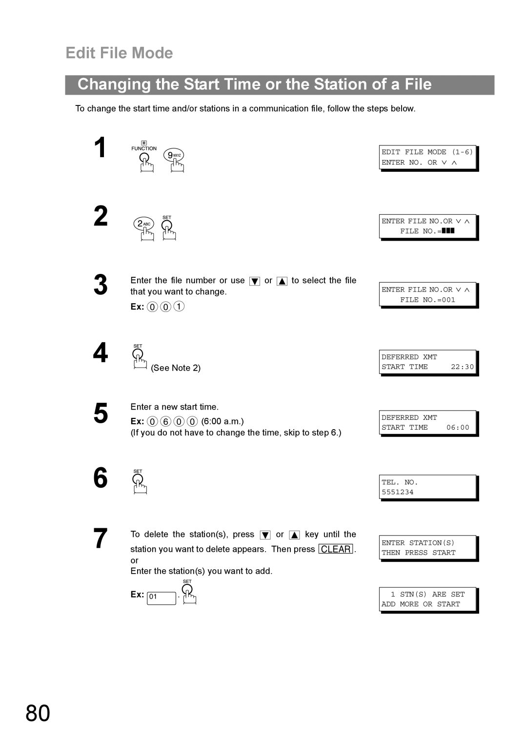 Panasonic DP-1810F manual Changing the Start Time or the Station of a File, Deferred XMT Start Time 