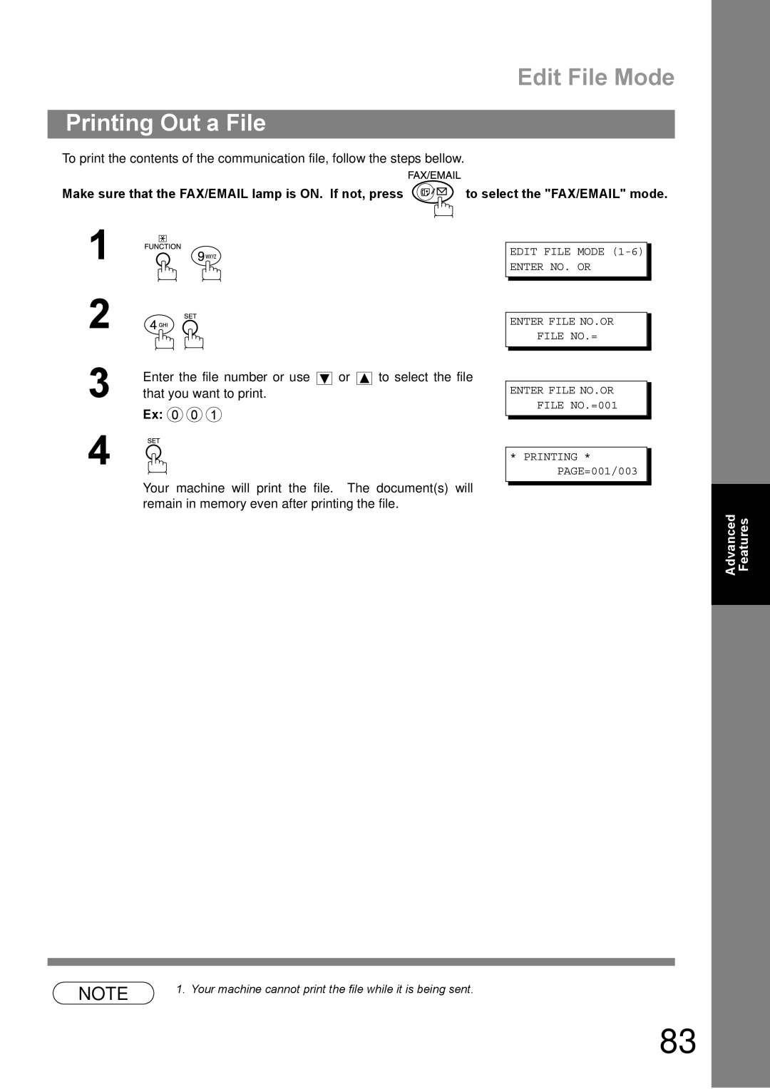 Panasonic DP-1810F manual Printing Out a File, Edit File Mode Enter NO. or ∨ ∧ Enter File NO.OR ∨ ∧ 